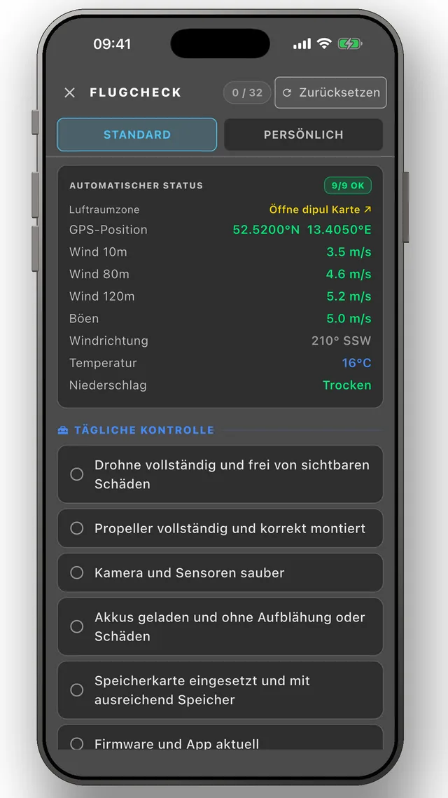 Checklisten vor dem Flug
