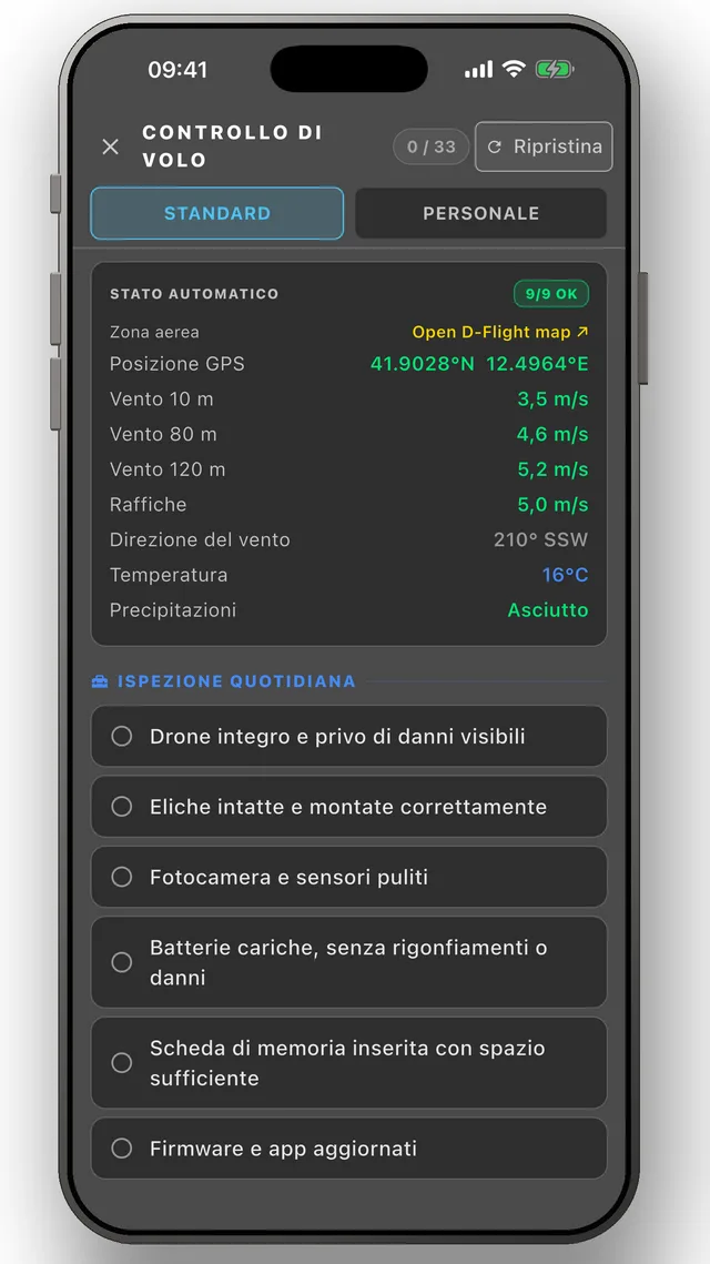 Liste di controllo pre-volo