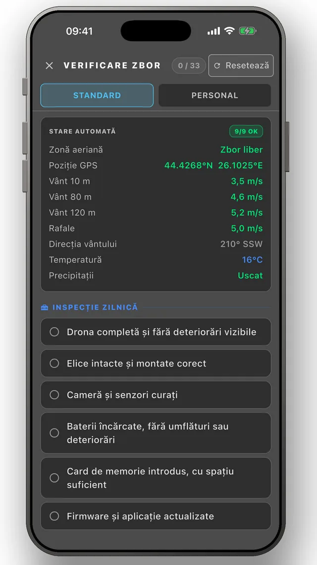 Liste de verificare înainte de zbor